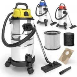 GoodVibes - Aspirateur Industriel - Nettoyeur à Sec - Fonction Soufflage - Aspirateur à Eau - Aspirateur Multifonctions - 30L - 2300W - Acier Inoxydable - Jaune