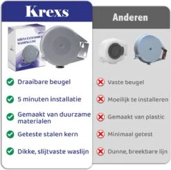 Krexs Corde à Linge Extensible - Corde à Linge - 15 Mètres - Fil à Linge - Corde à Linge Extensible - Corde De Séchage En Rouleau - Gain De Place -Nettoyage Produits Boutique 1200x1192 10