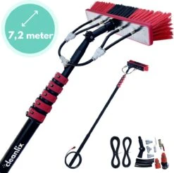Manche Télescopique Avec Brosse Cleanlix - Avec Conduit D'eau - Brosse De Lavage Télescopique - Nettoyage Des Vitres - Extensible Jusqu'à 7,2 Mètres