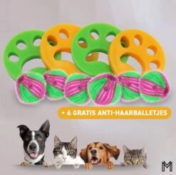 MENSMUNDI® Hair Remover Animaux Domestiques - Épilateur Pour Chat - Épilateur Pour Chien - Éliminateur De Peluches - Épilateur Pour Machine à Laver - 4 Pièces Dont 6 Boules Anti-poils