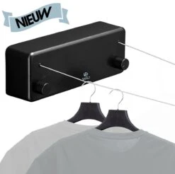 W&Z Corde à Linge Extensible - Corde à Linge - Corde à Linge Extensible - Fil De Séchage En Rouleau - Fil De Fil à Linge Avec Âme En Acier - Longueur De Séchage 8,4 M - Zwart