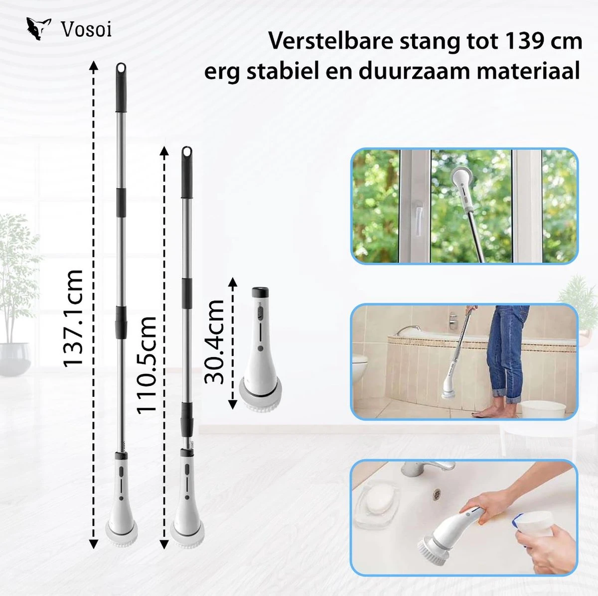 Vosoi - Brosse De Nettoyage électrique - Polisseuse - Brosse à Récurer électrique - Polisseuse - Produits De Produits De Nettoyage - 7 Accessoires - Sans Fil - Cuisine - Salle De Bain - Voiture - Nettoyeur De Sol Avec Manche 10 Vosoi - Brosse De Nettoyage électrique - Polisseuse - Brosse à Récurer électrique - Polisseuse - Produits De Produits De Nettoyage - 7 Accessoires - Sans Fil - Cuisine - Salle De Bain - Voiture - Nettoyeur De Sol Avec Manche – Image 8