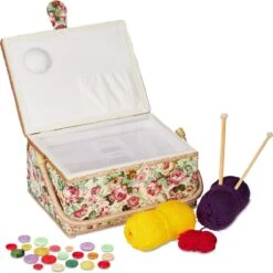 Relaxdays Panier à Couture Sans Contenu - Boîte à Couture - Motif De Fleurs - Boîte à Couture - Tissu - Coloré