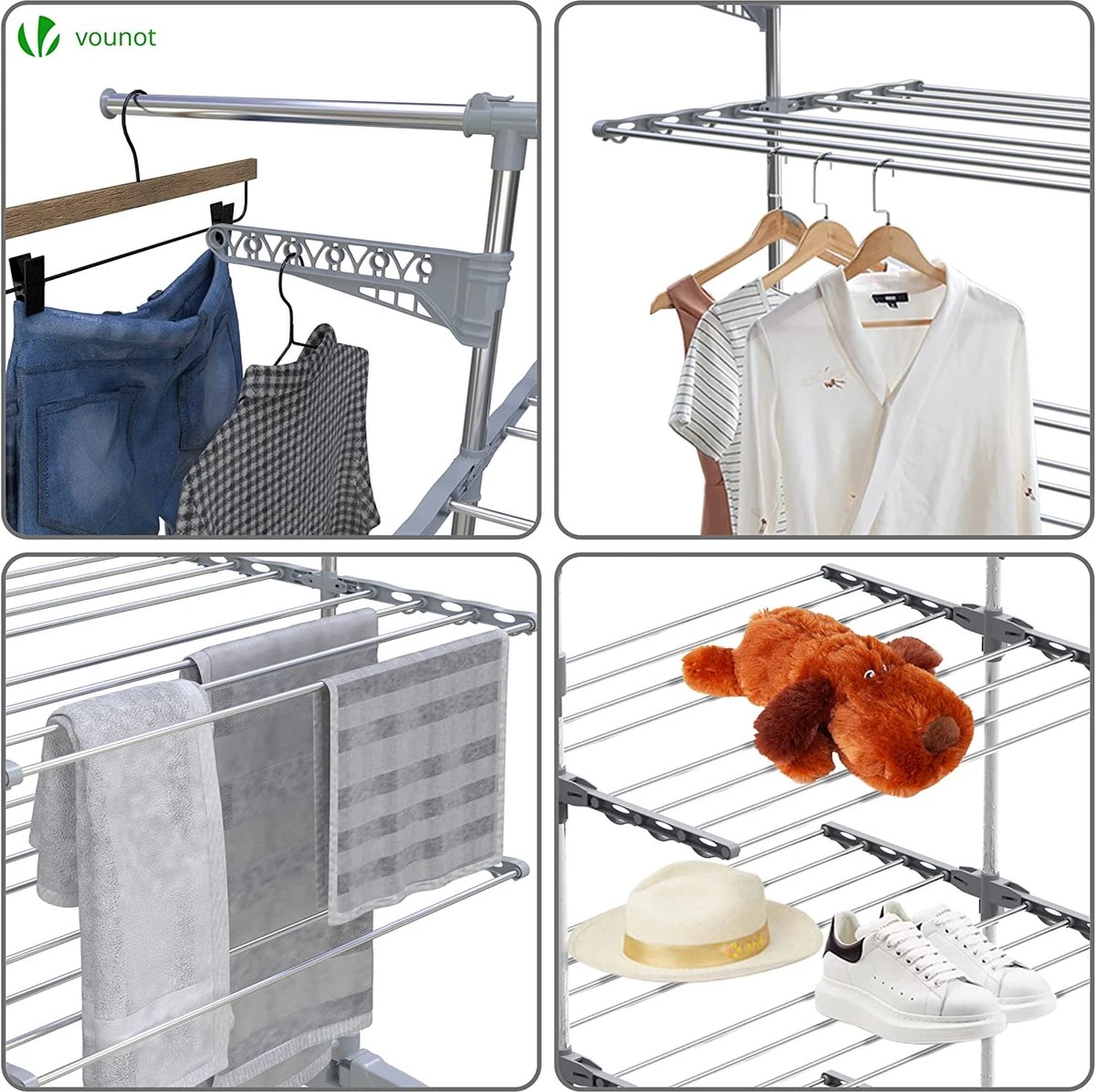 Vounot Séchoir à Linge Pliable à Roulettes Séchoir à Linge En Acier Inoxydable De Grande Capacité Ceinture Pliante à 3 Couches 23m Intérieur Outdoor Sèche-linge En Métal 170x60x152cm 7 Vounot Séchoir à Linge Pliable à Roulettes Séchoir à Linge En Acier Inoxydable De Grande Capacité Ceinture Pliante à 3 Couches 23m Intérieur Outdoor Sèche-linge En Métal 170x60x152cm – Image 5