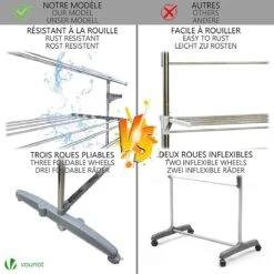 Vounot Séchoir à Linge Pliable à Roulettes Séchoir à Linge En Acier Inoxydable De Grande Capacité Ceinture Pliante à 3 Couches 23m Intérieur Outdoor Sèche-linge En Métal 170x60x152cm 14 Vounot Séchoir à Linge Pliable à Roulettes Séchoir à Linge En Acier Inoxydable De Grande Capacité Ceinture Pliante à 3 Couches 23m Intérieur Outdoor Sèche-linge En Métal 170x60x152cm -Nettoyage Produits Boutique 1200x1198 7