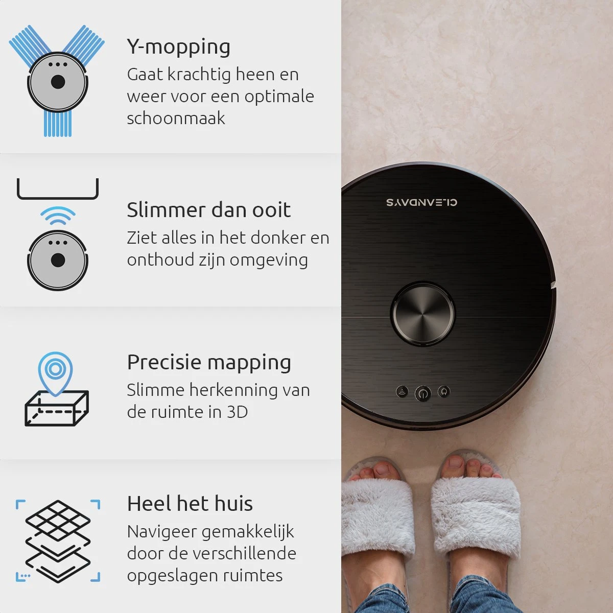 Aspirateur Robot CleanDays XR500 Avec Fonction De Nettoyage Avancée - Navigation Laser LDS - Puissance D'aspiration 6500PA 10 Aspirateur Robot CleanDays XR500 Avec Fonction De Nettoyage Avancée - Navigation Laser LDS - Puissance D'aspiration 6500PA – Image 8