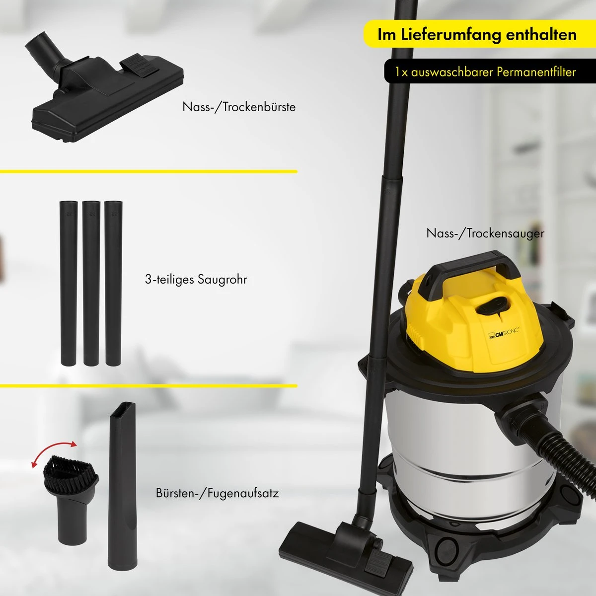 Clatronic BS 1313 - Aspirateur Eau Et Poussière - Aspirateur Tout Usage - Aspirateur - Aspirateur à Eau - 1200 Watts 8 Clatronic BS 1313 - Aspirateur Eau Et Poussière - Aspirateur Tout Usage - Aspirateur - Aspirateur à Eau - 1200 Watts – Image 6