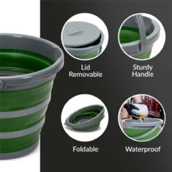 Seau Pliable De 5 Litres Avec Couvercle Et Poignée Seau Pliable De 5 Litres Pour Le Camping, La Pêche, Le Nettoyage, Etc. Petit Seau à Eau Pliable En Plastique Et Silicone Gris/vert -Nettoyage Produits Boutique 1200x1200 1478