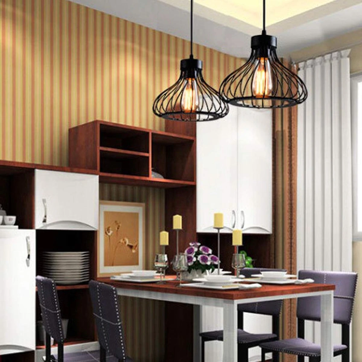 Suspension Noire - Lampe D'ambiance - Plafonnier - Lampe De Cuisine - Ø37 Cm - Zwart - Métal - Industriel - Intérieur Noir - E27 - 240 V - Sans Source Lumineuse 11 Suspension Noire - Lampe D'ambiance - Plafonnier - Lampe De Cuisine - Ø37 Cm - Zwart - Métal - Industriel - Intérieur Noir - E27 - 240 V - Sans Source Lumineuse – Image 9