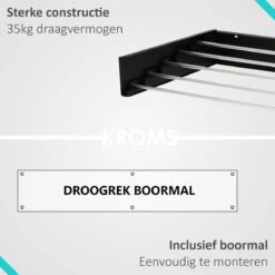 KROMS Étendoir Mural Zwart 100 Cm - AVEC GABARIT DE PERÇAGE - Étendoir Pliable - Wasrek Suspendu - Pliable - Mur - Peut être Suspendu - Longueur De Séchage 6m 15 KROMS Étendoir Mural Zwart 100 Cm - AVEC GABARIT DE PERÇAGE - Étendoir Pliable - Wasrek Suspendu - Pliable - Mur - Peut être Suspendu - Longueur De Séchage 6m -Nettoyage Produits Boutique 1200x1200 168