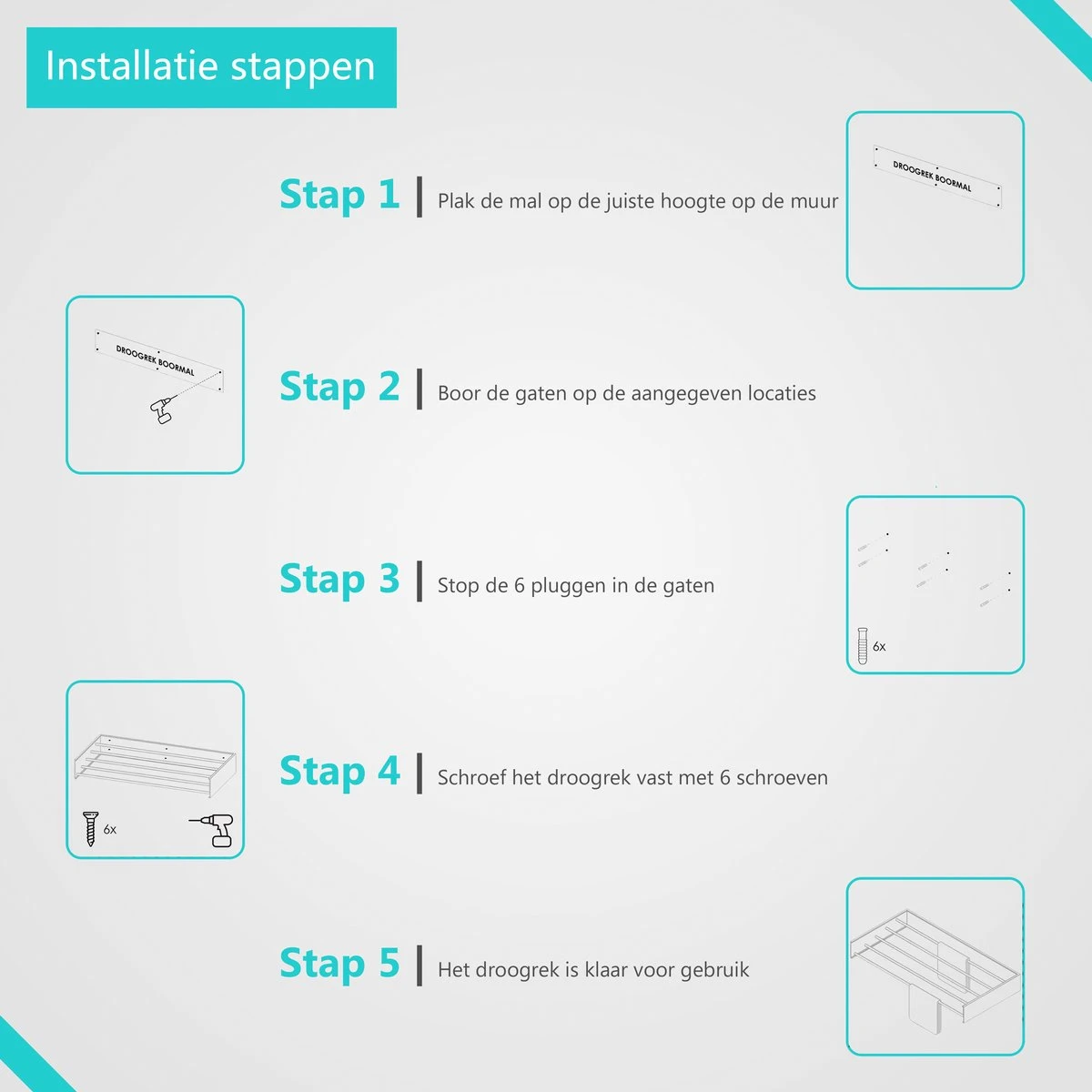 KROMS Étendoir Mural Zwart 100 Cm - AVEC GABARIT DE PERÇAGE - Étendoir Pliable - Wasrek Suspendu - Pliable - Mur - Peut être Suspendu - Longueur De Séchage 6m 10 KROMS Étendoir Mural Zwart 100 Cm - AVEC GABARIT DE PERÇAGE - Étendoir Pliable - Wasrek Suspendu - Pliable - Mur - Peut être Suspendu - Longueur De Séchage 6m – Image 8