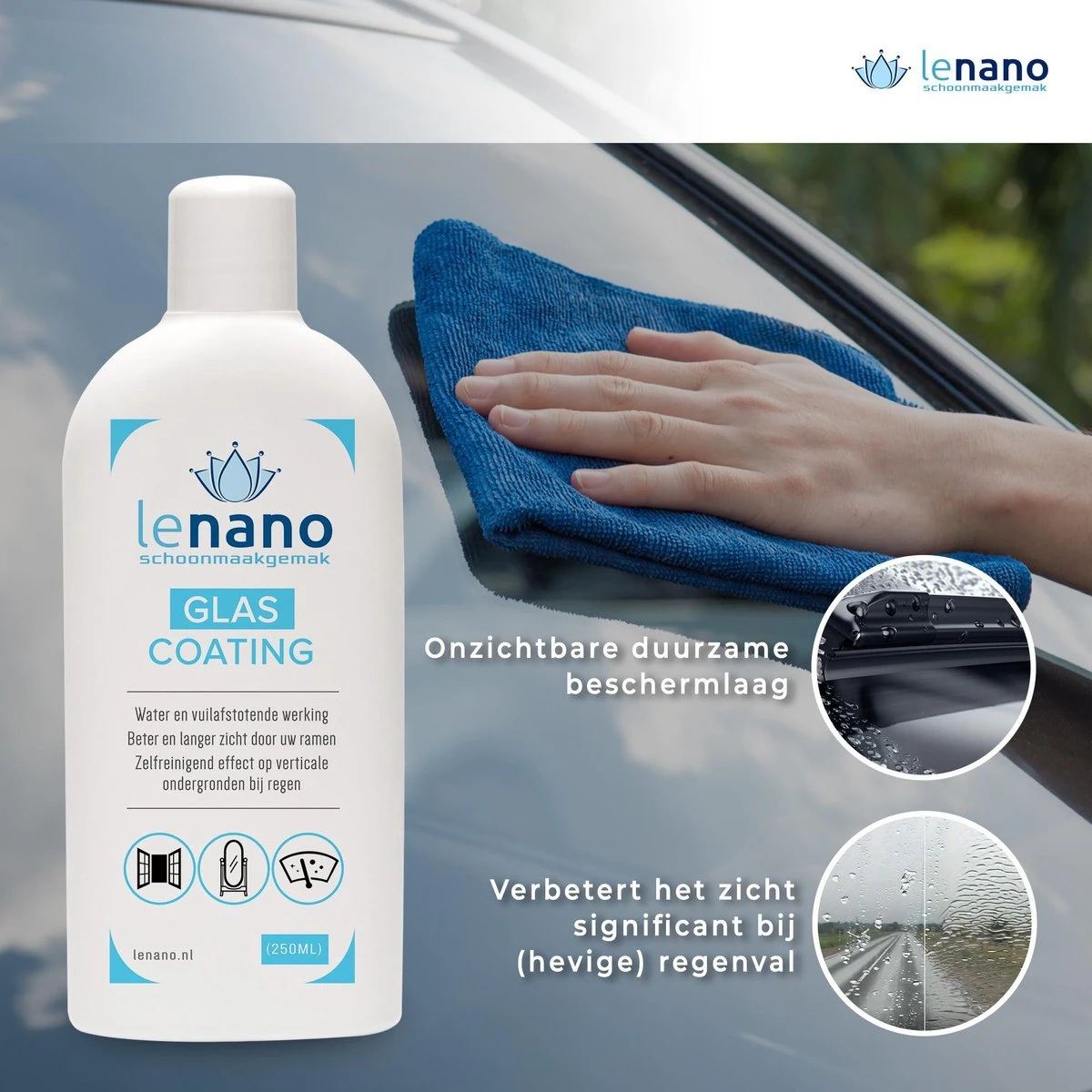 Lenano Glass Coating 250ml - Nano Coating Glass Hydrofuge Et Anti-salissures - Transparent - Protection Des Fenêtres - Sans Calcaire - Clean Cabine De Douche Carrelage De Salle De Bain 6 Lenano Glass Coating 250ml - Nano Coating Glass Hydrofuge Et Anti-salissures - Transparent - Protection Des Fenêtres - Sans Calcaire - Clean Cabine De Douche Carrelage De Salle De Bain – Image 4