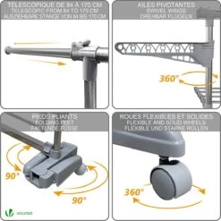 Vounot Séchoir à Linge Pliable à Roulettes Séchoir à Linge En Acier Inoxydable De Grande Capacité Ceinture Pliante à 3 Couches 23m Intérieur Outdoor Sèche-linge En Métal 170x60x152cm 11 Vounot Séchoir à Linge Pliable à Roulettes Séchoir à Linge En Acier Inoxydable De Grande Capacité Ceinture Pliante à 3 Couches 23m Intérieur Outdoor Sèche-linge En Métal 170x60x152cm -Nettoyage Produits Boutique 1200x1200 230