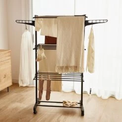 Étendoir à Linge Newlux, Vertical, Pliable, XXL Fold Care V60, Noir Avec Roulettes, 4 Niveaux Doubles Et 15 Mètres D'étendoir à Linge, étendoir à Linge Coulissant Avec Support Pour Petits Objets, Idéal Comme Armoire -Nettoyage Produits Boutique 1200x1200 235