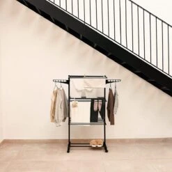 Étendoir à Linge Newlux, Vertical, Pliable, XXL Fold Care V60, Noir Avec Roulettes, 4 Niveaux Doubles Et 15 Mètres D'étendoir à Linge, étendoir à Linge Coulissant Avec Support Pour Petits Objets, Idéal Comme Armoire -Nettoyage Produits Boutique 1200x1200 236