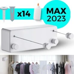 Qualité. Corde à Linge Rétractable - Fil De Corde à Linge Avec Noyau En Acier - Corde à Linge - Corde à Linge En Rouleau - Corde à Linge Rétractable - Longueur De Séchage De 8,8 M