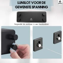 W&Z Corde à Linge Extensible - Corde à Linge - Corde à Linge Extensible - Fil De Séchage En Rouleau - Fil De Fil à Linge Avec Âme En Acier - Longueur De Séchage 8,4 M - Zwart -Nettoyage Produits Boutique 1200x1200 293