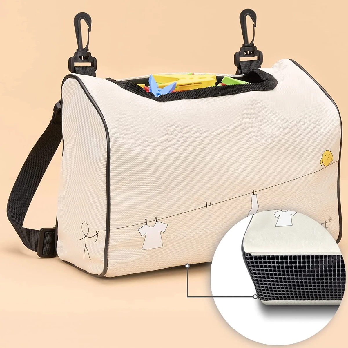 Avec Sac à Pinces à Linge Ouvert Pour Suspendre Ou Transporter, Jusqu'à 300 Clips, Avec Suspension Pour Hanches Et Shakers, Imperméable (tissu 900D, Beige) 5 Avec Sac à Pinces à Linge Ouvert Pour Suspendre Ou Transporter, Jusqu'à 300 Clips, Avec Suspension Pour Hanches Et Shakers, Imperméable (tissu 900D, Beige) – Image 3