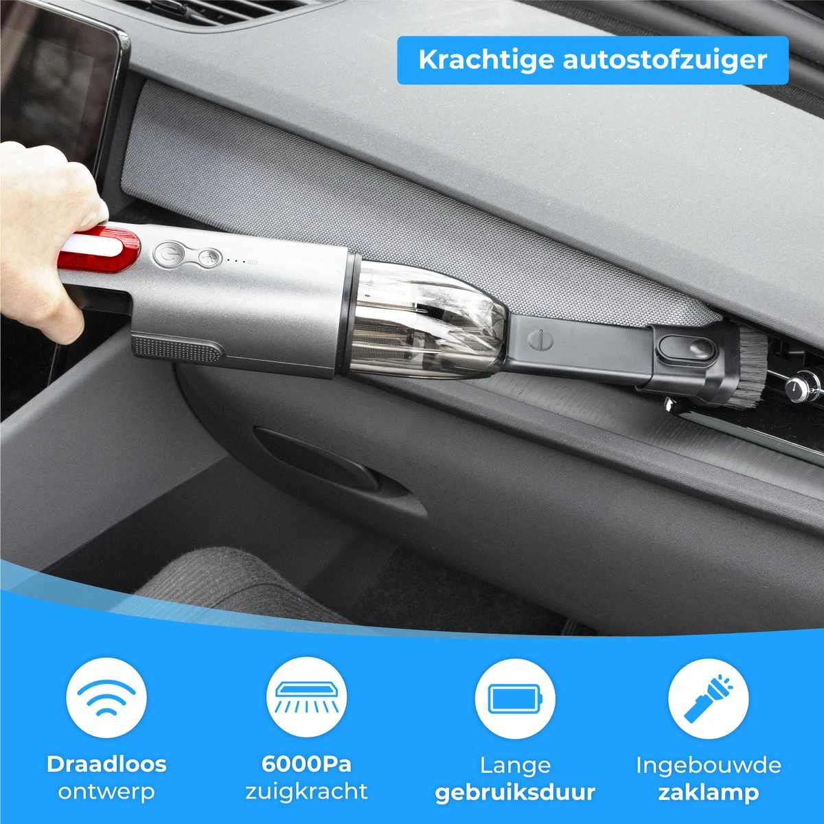 Nuvance - Aspirateur De Voiture 6000Pa - Sans Fil à Main - Aspirateur De Voiture USB Rechargeable - Aspirateur à Main Pour Voiture Et Maison - Incl. Pièce Jointe 4 Nuvance - Aspirateur De Voiture 6000Pa - Sans Fil à Main - Aspirateur De Voiture USB Rechargeable - Aspirateur à Main Pour Voiture Et Maison - Incl. Pièce Jointe – Image 3
