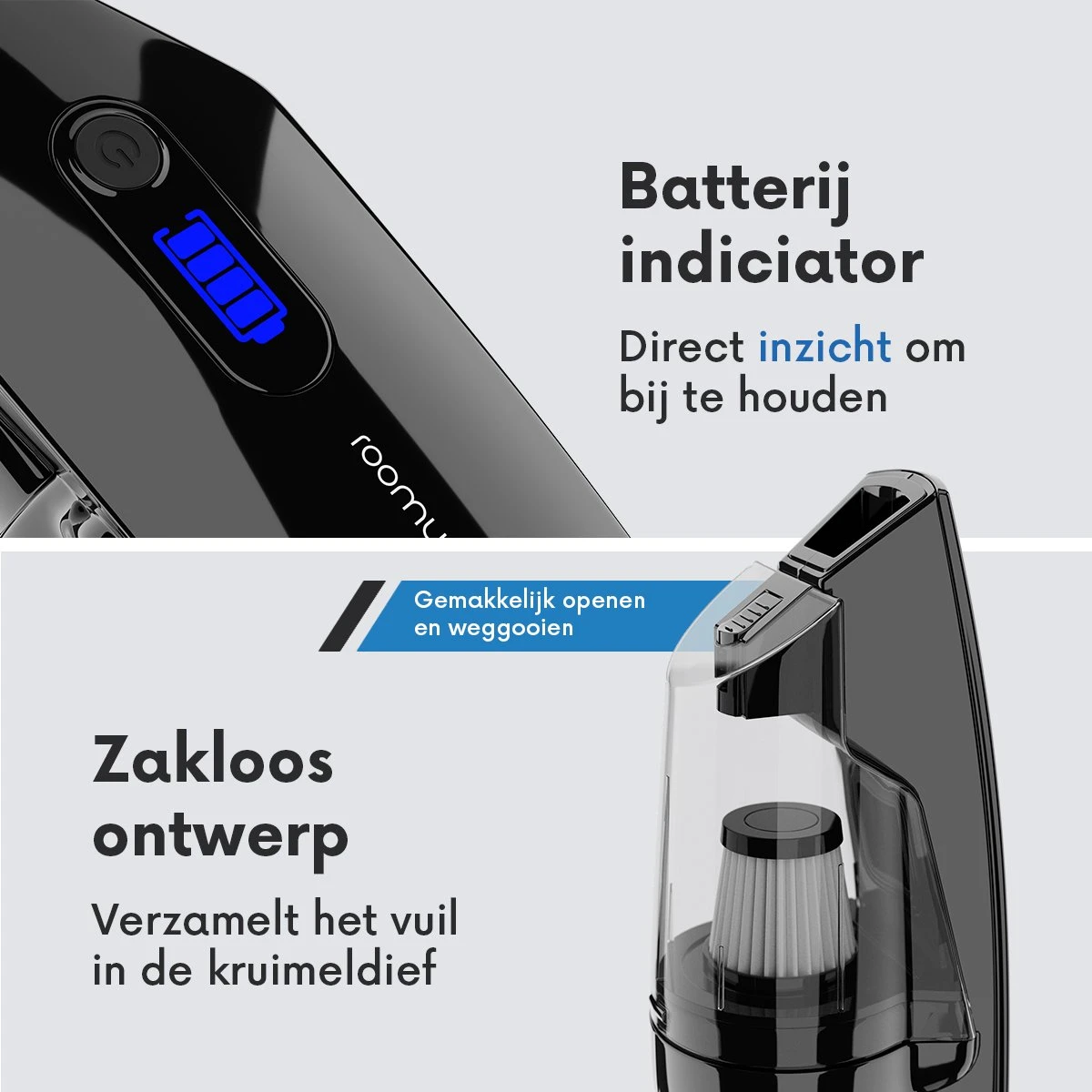 ROOMWARE® Handheld Thief A - Aspirateur à Main Compact Avec Filtre Lavable - Aspirateur à Main Sans Fil - Puissance D'aspiration 5.500PA - Zwart 10 ROOMWARE® Handheld Thief A - Aspirateur à Main Compact Avec Filtre Lavable - Aspirateur à Main Sans Fil - Puissance D'aspiration 5.500PA - Zwart – Image 8
