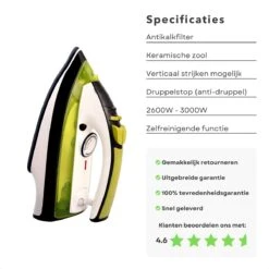 Fer à Vapeur Puissant Cheqo® - Semelle En Céramique - 2600 Watt - Filtre Anticalcaire - Anti-goutte - Nettoyage Automatique - Repassage - Fer - Vert 11 Fer à Vapeur Puissant Cheqo® - Semelle En Céramique - 2600 Watt - Filtre Anticalcaire - Anti-goutte - Nettoyage Automatique - Repassage - Fer - Vert -Nettoyage Produits Boutique 1200x1200 72