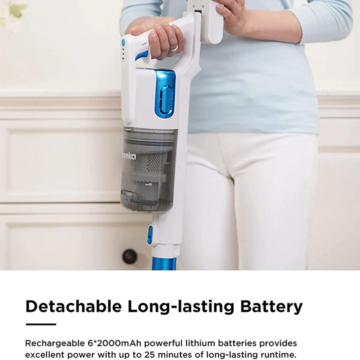 Aspirateur Portatif Sans Fil Eureka BR5 - Aspirateur 3 En 1 - Batterie Amovible 18000Pa / 250W / 2000mAh - Phare LED- Faible Bruit - Blauw 8 Aspirateur Portatif Sans Fil Eureka BR5 - Aspirateur 3 En 1 - Batterie Amovible 18000Pa / 250W / 2000mAh - Phare LED- Faible Bruit - Blauw – Image 6