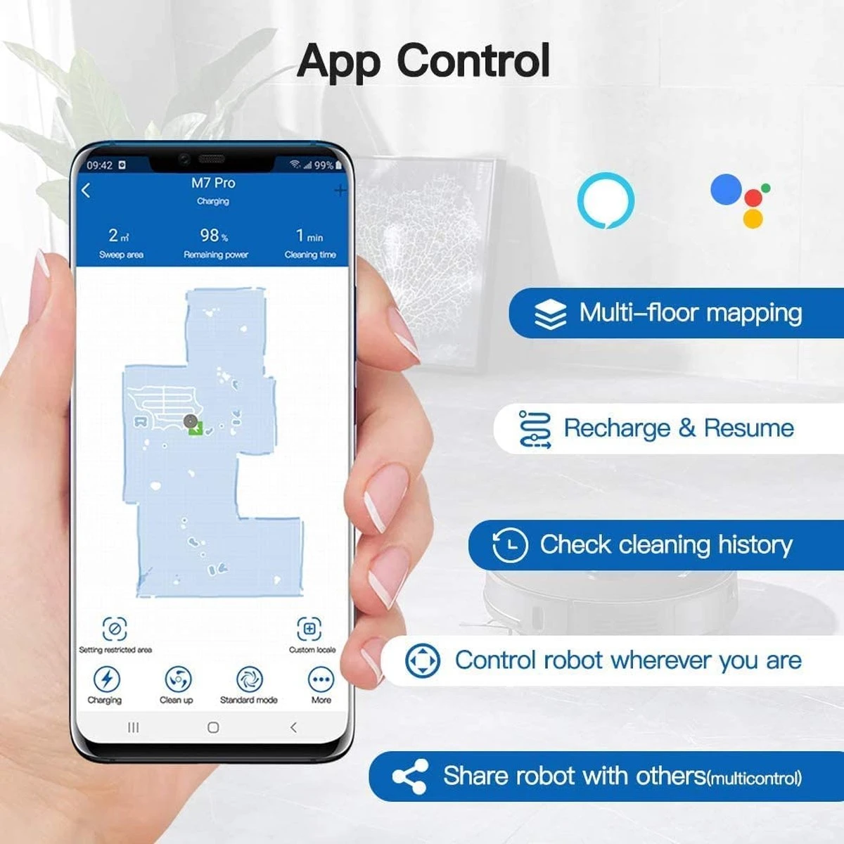 Aspirateur Robot Proscenic M7 Pro , Avec Navigation Laser Intelligente, Nettoyeur Et Lave-linge, 2 En 1, WiFi, Contrôle Avec Application Et Alexa, Non Inclus 8 Aspirateur Robot Proscenic M7 Pro , Avec Navigation Laser Intelligente, Nettoyeur Et Lave-linge, 2 En 1, WiFi, Contrôle Avec Application Et Alexa, Non Inclus – Image 6