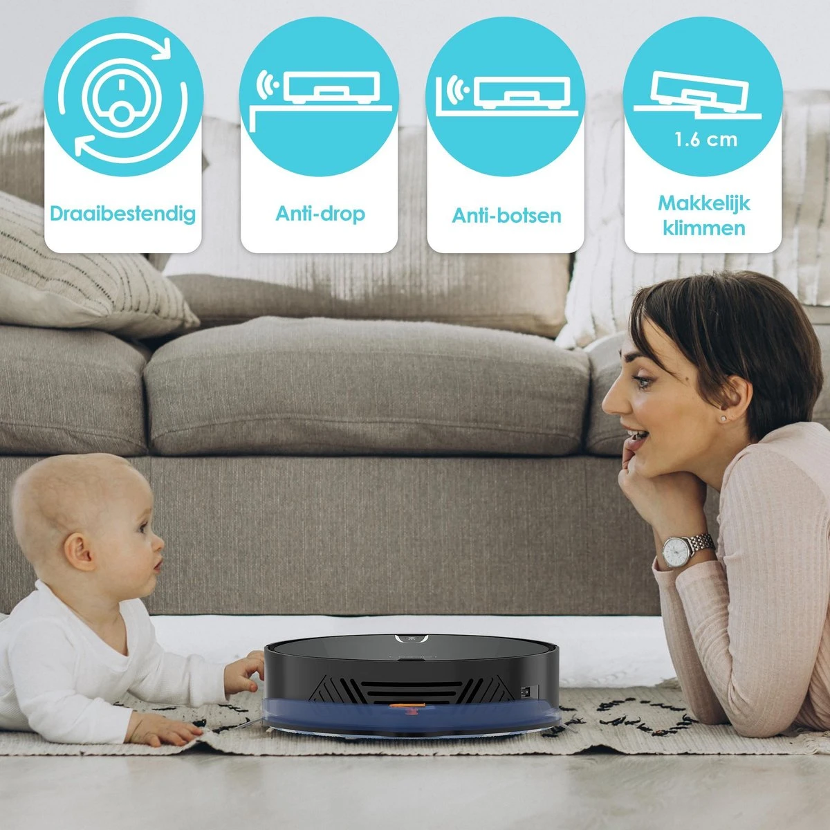 Looki® 3-en-1 Avec Fonction De Nettoyage Et Contrôle D'application - Aspirateur Robot Sans Fil - IOS Et Android - Automatique - Avec Station De Charge - 45DB - Zwart 16 Looki® 3-en-1 Avec Fonction De Nettoyage Et Contrôle D'application - Aspirateur Robot Sans Fil - IOS Et Android - Automatique - Avec Station De Charge - 45DB - Zwart – Image 14