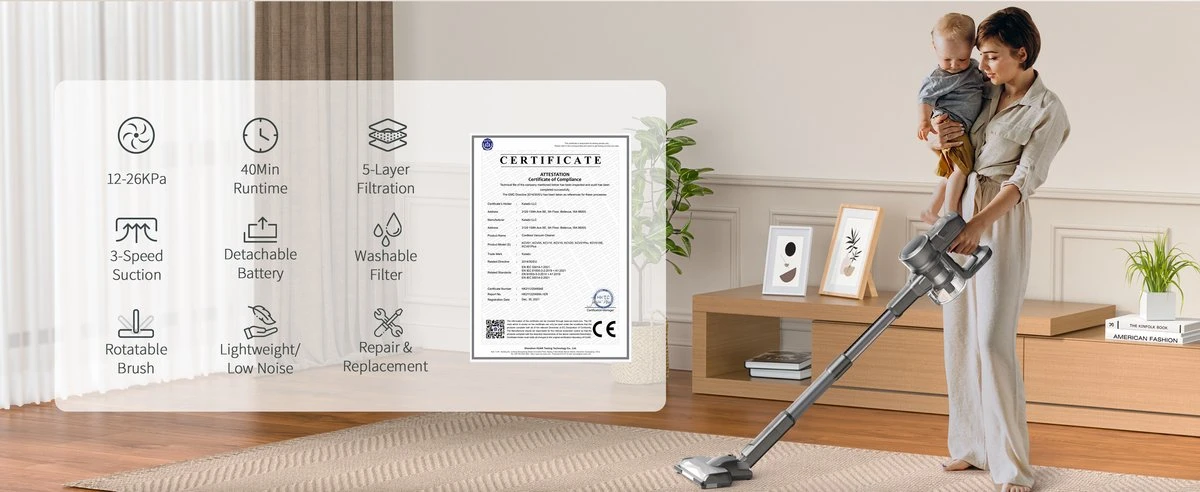 Kalado KCV01 Aspirateur Balai Sans Fil - Aspirateurs-balais 26Kpa - 6 En 1 - 40Min De Temps De Travail Batterie Amovible - Moteur Brushless 80000RPM - Affichage LED 20 Kalado KCV01 Aspirateur Balai Sans Fil - Aspirateurs-balais 26Kpa - 6 En 1 - 40Min De Temps De Travail Batterie Amovible - Moteur Brushless 80000RPM - Affichage LED – Image 18