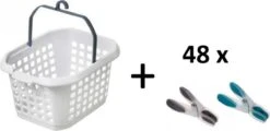 Prohobtools Panier à Pinces à Linge Blanc + Épingles à Linge à Linge 48 Pièces - Plateau à Pinces à Linge - Sac à Pinces à Linge - Panier à Pinces à Linge - Épingles à Linge Softgrip