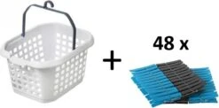 Prohobtools Panier à Pinces à Linge Blanc + Épingles à Linge à Linge 48 Pièces - Plateau à Pinces à Linge - Sac à Pinces à Linge - Panier à Pinces à Linge - Épingles à Linge à Linge En Plastique