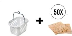 Five® à Pinces à Linge + Épingles à Linge 50 Pièces - Épingles à Linge En Bois - Plateau à Pinces à Linge - Sac à Pinces à Linge - Panier à Pinces à Linge - Pinces à Épingles à Linge En Plastique Pour Corde à Linge