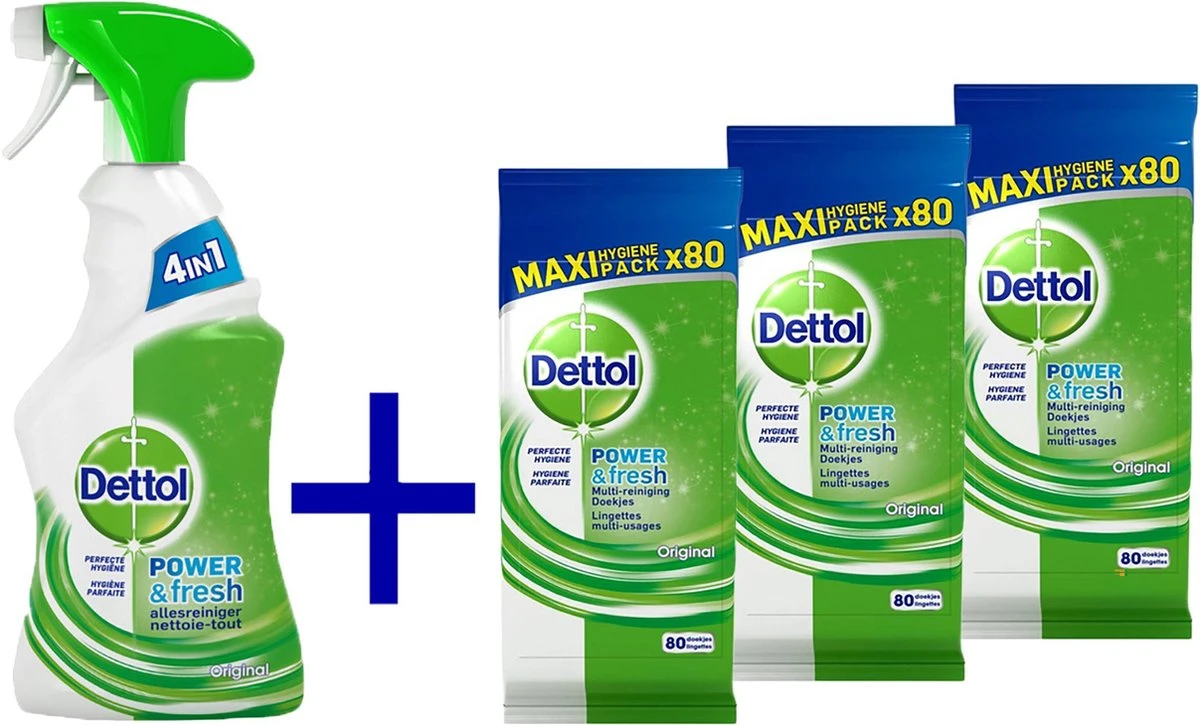 Dettol - Spray Nettoyant Tout Usage 1x 500ML - Original + 3x Lingettes Nettoyantes Hygiéniques Dettol 80 Pièces 3 Dettol - Spray Nettoyant Tout Usage 1x 500ML - Original + 3x Lingettes Nettoyantes Hygiéniques Dettol 80 Pièces