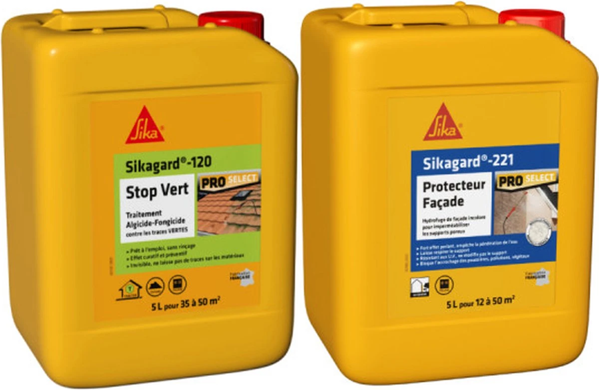 Pack Traitement Et Protection SIKA - Sikagard-120 Stop Vert 5L - Sikagard-221 Protecteur Façade 5L 3 Pack Traitement Et Protection SIKA - Sikagard-120 Stop Vert 5L - Sikagard-221 Protecteur Façade 5L