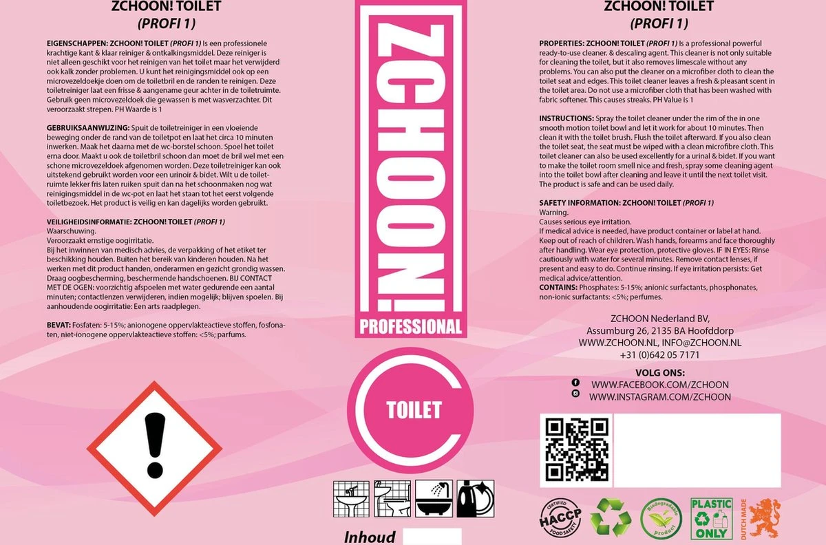 Zchoon - Profi 1 - Professionnel - Nettoyant WC - Bio - Nettoyage - Hôtellerie - Produits D'entretien 5 Zchoon - Profi 1 - Professionnel - Nettoyant WC - Bio - Nettoyage - Hôtellerie - Produits D'entretien – Image 3