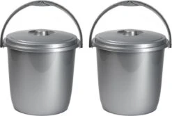 2x Seaux Refermables Avec Couvercle 15 Litres D'argent - Tri Des Déchets - Poubelle / Poubelle - Poubelle à Couches - Nettoyage/ Nettoyage - Seau De Lavage