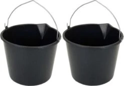2x Morceaux De Seaux Ménagers Noirs Robustes De 20 Litres Avec Bec Verseur - Seaux Pratiques / Seaux De Construction / Seaux De Nettoyage