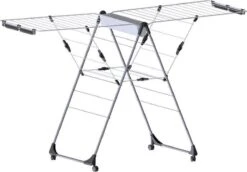 LaundrySpecialist Pliable Avec Pas Moins De 29 Mètres De Longueur De Séchage – LONGUE DURÉE DE VIE ET MOBILE. Séchoir à Linge Sur Roulettes Avec Espace De Rangement Pour Pinces à Linge Et Espace Pour Sécher Facilement Les Chaussettes