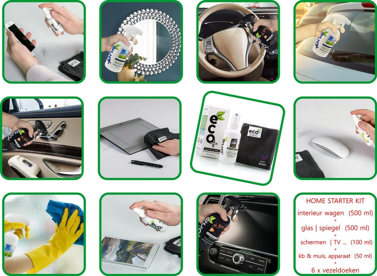 Ecomoist Home Starter Kit - 4 Produits De Nettoyage 100% Naturels (rechargeables) Différents Pour Tous Vos écrans, électroménagers, Vitres Et Miroirs, La Voiture, ... (+ 6 Chiffons En Microfibre) 3 Ecomoist Home Starter Kit - 4 Produits De Nettoyage 100% Naturels (rechargeables) Différents Pour Tous Vos écrans, électroménagers, Vitres Et Miroirs, La Voiture, ... (+ 6 Chiffons En Microfibre)
