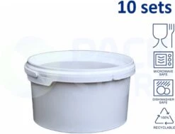 10 X Seau Blanc Rond Avec Couvercle - 3,5 Litres Avec Fermeture Garantie - Convient Au Congélateur Et Au Lave-vaisselle - Convient Aux Aliments Et Non Alimentaires - Produit Aux Nederland!