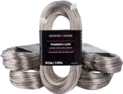 Corde à Linge à Noyau En Acier De 60 M, Durable Avec 2 Tendeurs, Jardin, Camping, Sèche-linge, Ligne De Remplacement, Noyau En Acier, Extra Fort, Long, Cordon Extérieur En PVC, Transparent -Nettoyage Produits Boutique 1200x919