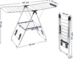 LAUWG - Étendoir à Linge Pliable, Séchoir à Linge Sur Pied Séchoir à Linge Aile Séchoir à Linge, Longueur De Séchage 16 M, En Acier Inoxydable, Argent, Groot -Nettoyage Produits Boutique 1200x960 1