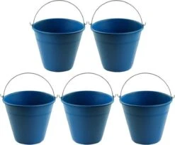 5x Seaux De Nettoyage / Seaux Ménagers Bleus 8 Litres 26 X 22,5 Cm - Seaux Agri - Seau En Plastique / Plastique / Seau à Mousse Avec Poignée / Poignée En Métal