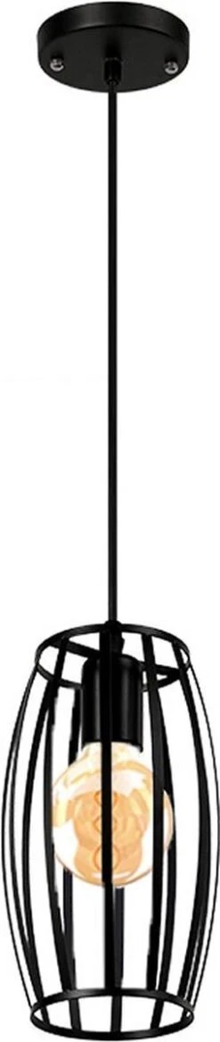 Suspension Noire - Lampe D'ambiance - Plafonnier - Lampe De Cuisine - Ø14 Cm - Zwart - Métal - Cylindrique - Industriel - Réglable En Longueur - E27 - 240V - Sans Source Lumineuse