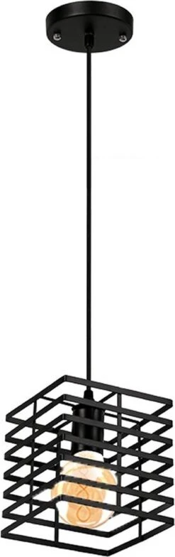 Suspension Noire - Lampe D'ambiance - Plafonnier - Lampe De Cuisine - Ø15 Cm - Zwart - Métal - Carré - Industriel - Réglable En Longueur - E27 - 240V - Sans Source Lumineuse