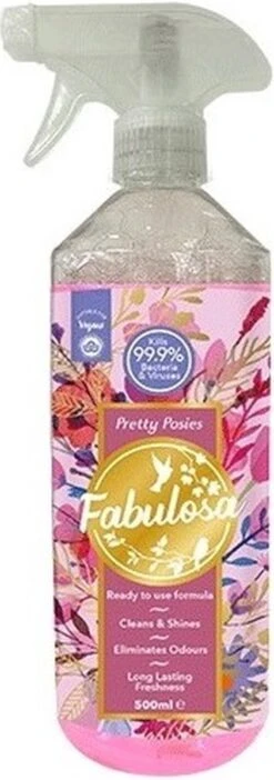 FABULOSA - Pretty Posies - 1x 500ML - Spray Désinfectant - Concentré - Nettoyant Tout Usage - Prêt à L'emploi - Spray Désinfectant Pink - Vegan - BIO