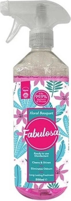 FABULOSA - Bouquet Floral - 1x 500ML - Spray Désinfectant - Concentré - Nettoyant Tout Usage - Prêt à L'emploi - Spray Désinfectant Pink - Vegan - BIO