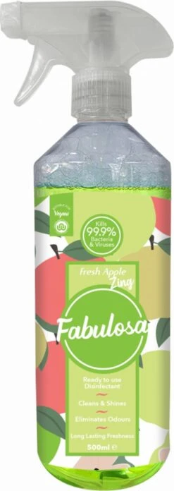 Fabulosa Fresh Apple Zing - Spray Désinfectant Concentré Fresh Apple Zing 500ML Nettoyant Tout Usage - Vegan - Comprend Un échantillon Gratuit