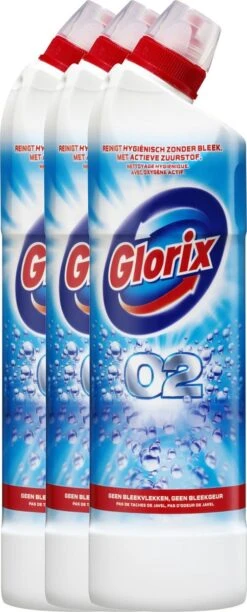 Glorix Bleach O2 - 750 Ml - Nettoyant Pour Toilettes - 3 Pièces - Pack économique