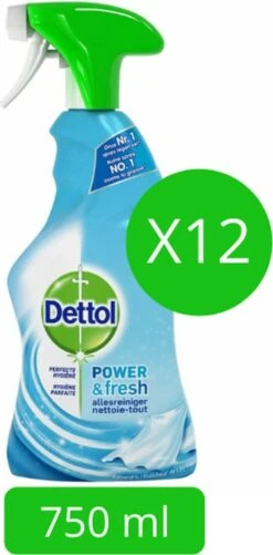 Dettol Power & Fresh Nettoyant Tout Usage En Vaporisateur ADVANTAGE PACK 12x 750ml. Coton Frais